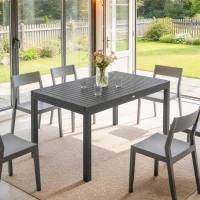 Outsunny Mesa de Comedor Exterior Extensible 135/270 cm para 6-10 Personas de Aluminio con Tapa de Listones Gris Oscuro(m-8)