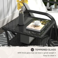 Outsunny Two-tier PE Rattan Square Coffee Table - Black(m-6)