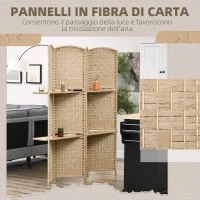 HOMCOM Paravento da Interno a 4 Pannelli Pieghevole con Mensole 160x170 cm, Colore Naturale(m-6)