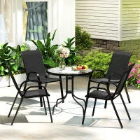 Outsunny Five-Piece Steel Patio Set, with Glass-Top Table - Black(m-3)