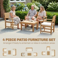 Outsunny 4 Seater Wooden Garden Furniture Set with Loveseat, Armchairs, Table, Acacia Wood Garden Sofa Set, Cream White(m-4)