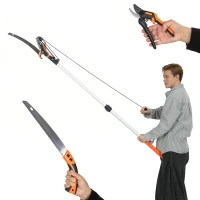 Outsunny Fierăstrău și Foarfecă cu Tijă Telescopică 135-199 cm din Aluminiu, pentru Ramuri Înalte, Portocaliu(m-11)