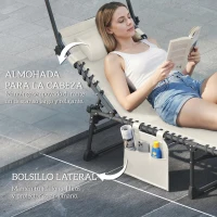 Outsunny Set de 2 Tumbonas Plegables con Reposacabezas Parasol Bolsillo Lateral y Respaldo Reclinable en 5 Posiciones Crema(m-8)