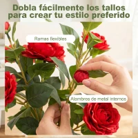 HOMCOM Planta Artificial de Camelia 65 cm Árbol Artificial en Maceta con Flores de Seda Realistas 116 Hojas Efecto Musgo Rojo(m-6)