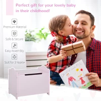HOMCOM Wooden Kids Toy Box Children Storage Organizer Chest Safety Hinge Playroom Furniture Pink(m-4)