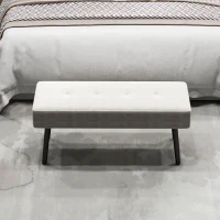 HOMCOM End of Bed Bench, Corduroy Bedroom Bench with Thick Padding and Steel Legs, Tufted Window Seat for Entryway, Living Room, Cream White(m-8)