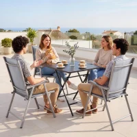 Outsunny Conjunto de 4 Sillas de Jardín Exterior Plegables con Respaldo Alto y Reposabrazos para Terraza Playa 58x62x97 cm Gris(m-9)