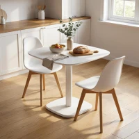 HOMCOM Table à manger pour 4 personne table de cuisine carrée style moderne avec plateau aspect bois, 70 x 70 cm, blanc(m-10)