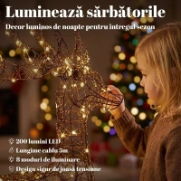 Outsunny Set 3 reni luminoși de Crăciun pentru exterior, 120 cm, 200 LED-uri alb cald, 8 moduri de iluminare, timer, maro(m-5)