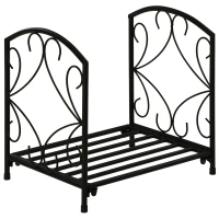Outsunny Estante para Leña 39,5x31,5x39,5 cm Soporte para Leña Metálico Leñero Interior y Exterior con Rejilla y Base Elevada Diseño Vintage Carga Máx. 50 kg Negro(m-11)