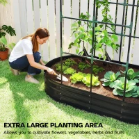 Outsunny Galvanised Raised Garden Bed with Arched Trellis, 5 x 3 x 6ft Metal Raised Bed for Garden with Open Bottom, Dark Grey(m-4)