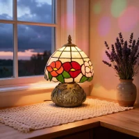 HOMCOM Handcrafted Classic Stained Glass Bedside Lamp, Tiffany-Style Table Lamp with Sculpted Dragonfly Base, Multi-Coloured(m-8)