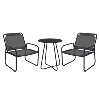 Outsunny Ensemble de jardin 3 pièces, salon de jardin, 2 fauteuils 1 table ronde, acier et tissu mesh, gris(m-1)