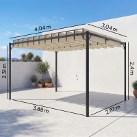 Outsunny Pérgola de Jardín 3x4 m con Protección UPF 50+ Gazebo con Techo Ajustable Estructura de Metal para Exterior Crema(m-3)