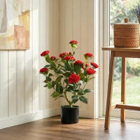 HOMCOM Planta Artificial de Camelia 65 cm Árbol Artificial en Maceta con Flores de Seda Realistas 116 Hojas Efecto Musgo Rojo(m-2)