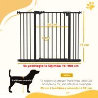 PawHut Poartă pentru câini cu 2 extensii, lățime reglabilă până la 100 cm și închidere automată, neagră(m-3)