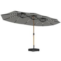 Outsunny Double Sided Garden Parasol with Base Included & 48 Solar LED Lights Patio Umbrella Crank Handle 4.6m Light Grey(m-1)