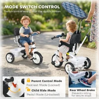 HOMCOM 6 in 1 Tricycle for Kids with 5-point harness straps, Removable Canopy, Blue(m-6)