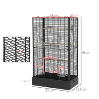 PawHut Colivie pentru Păsări cu Tavă Detașabilă și Suporturi, Volieră pentru Papagali, 61x36.5x98cm, Negru(m-3)