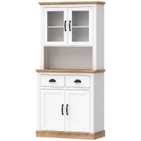 HOMCOM Buffet Haut Cuisine, Armoire Cuisine, 4 Portes dont 2 en Verre, 2 Tiroirs, Plan de Travail, Étagères Réglables, Blanc
