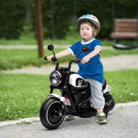 HOMCOM Moto Eléctrica para Niños de 18-36 Meses con Batería 6V Faro y Ruedas Auxiliares Desmontables Blanco(m-2)