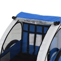 HOMCOM 2 Seat Bike Trailer Bicycle wagon for Kids Child Steel Frame Safety Harness Seat Carrier Hitch Coupler Blue White 130 x 76 x 88 cm(m-8)