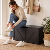 HOMCOM 127L Home Storage Box, with Safety Hinges - Black Wood-Effect(m-14)