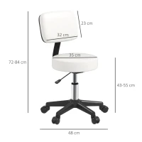 HOMCOM Beautician's Swivel Salon Chair w/ Padded Seat Back 5 Wheels Adjustable Height Salon Hairdressers Tattoo Spa Rolling Cushion Professional 48cm White(m-3)