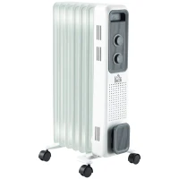 HOMCOM Portable Oil Filled Radiator, 7 Fins Electric Heater with Adjustable Thermostat, 3 Heat Settings and Safe Power-Off, White(m-23)