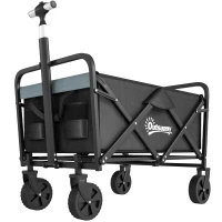 Outsunny Carro de Jardín Plegable con 4 Ruedas Longitud y Ángulo del Mango Ajustables Capacidad 70 L 77x50x63-93 cm Negro(m-1)