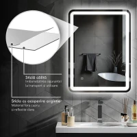 HOMCOM Oglindă de Baie LED Touch cu Lumină Reglabilă, la 3 Temperatură și Anti-Ceață, 60x80 cm(m-8)