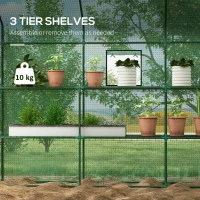 Outsunny Walk-in Greenhouse with 3 Tier Shelves, Outdoor Green House Garden Grow House with Reinforced PE Cover, Roll-up Door and Mesh Windows, 140 x 213 x 190cm, Green(m-4)
