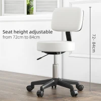 HOMCOM Beautician's Swivel Salon Chair w/ Padded Seat Back 5 Wheels Adjustable Height Salon Hairdressers Tattoo Spa Rolling Cushion Professional 48cm White(m-7)