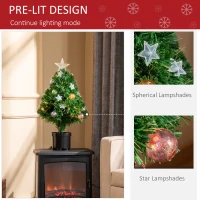 HOMCOM 2FT Pre-lit Artificial Christmas Tree Tabletop Multicoloured Fibre Optic Xmas Decoration w/ LED Lights Pot Table Desk - Green(m-5)
