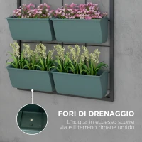 Outsunny Orto Verticale da Parete a 4 Livelli con 8 Vasi, in Acciaio e Plastica, 52x14x90 cm, Verde Scuro e Nero(m-6)