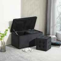 HOMCOM 3-teiliges Möbel-Set mit Stauraum, 2 x Sitzhocker, Polster-Sitztruhe, belastbar bis 130 kg, 75 x 40 x 42 cm, Dunkelgrau(m-2)