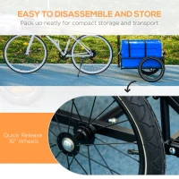 HOMCOM Steel Trailer for Bike, Bicycle Cargo Trailer with 65L Foldable Storage Box and Safe Reflectors, Max Load 40KG, Blue(m-7)
