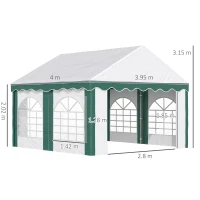 Outsunny 4 x 4m Garden Gazebo with Sides - Galvanised Marquee Party Tent Featuring Four Windows and Double Doors, Ideal for Parties, Weddings, and Events(m-13)