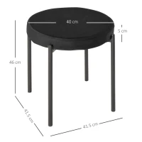 HOMCOM Set de 4 Taburete Joase și Rotunde din Metal și Țesătură cu Aspect de Catifea, 41,5x41,5x46 cm, Negru(m-3)