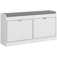 HOMCOM Shoe Storage with Seat, Upholstered Entryway Bench, Shoe Bench with 2 Flip Drawers and 4 Vents for 8 Pairs of Shoes(m-1)