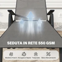 Outsunny Lettino Sdraio Pieghevole e Reclinabile in 5 Posizioni con Rotelle, in Metallo e Textilene, 72x158x84 cm, Grigio(m-6)
