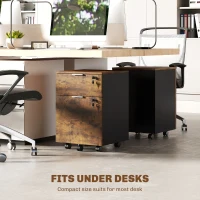 HOMCOM Two-Drawer Lockable Filing Cabinet - Black and Rustic Brown(m-8)