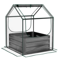 Outsunny Metal Planter Box with Cover, Raised Garden Bed with Greenhouse, for Herbs and Vegetables, Clear and Dark Grey(m-1)