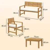 Outsunny 4 Seater Wooden Garden Furniture Set with Loveseat, Armchairs, Table, Acacia Wood Garden Sofa Set, Cream White(m-3)