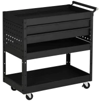 DURHAND Carro de Herramientas para Taller con Ruedas 2 Cajones y 3 Estantes para Garaje Mecánico Casa 76,5x39x79 cm Negro(m-1)