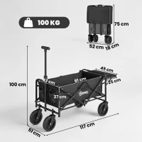 Outsunny Chariot de Jardin Pliable 4 Roues bâche Amovible poignée télescopique Inclinaison réglable Plateau Pliable noir(m-3)