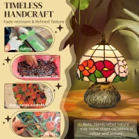 HOMCOM Handcrafted Classic Stained Glass Bedside Lamp, Tiffany-Style Table Lamp with Sculpted Dragonfly Base, Multi-Coloured(m-5)