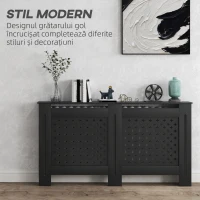 HOMCOM Masca pentru calorifere din lemn MDF, traforată cu model cruciulițe, cu raft și fixare pe perete, 152x19x82 cm, negru(m-4)