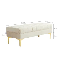 HOMCOM Bancă pentru capătul patului, tapițată cu material textil matlasat cu efect de catifea, 118x45x42 cm, bej(m-3)
