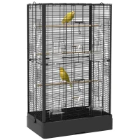 PawHut Colivie pentru Păsări cu Tavă Detașabilă și Suporturi, Volieră pentru Papagali, 61x36.5x98cm, Negru(m-11)